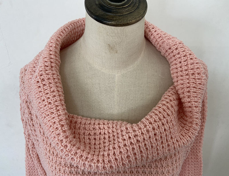 Damen Grobstrickpullover mit weitem Carmenausschnitt und Strukturmuster Drune
