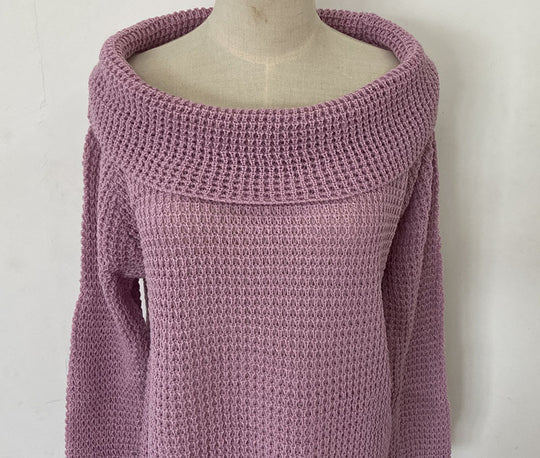 Damen Grobstrickpullover mit weitem Carmenausschnitt und Strukturmuster Drune