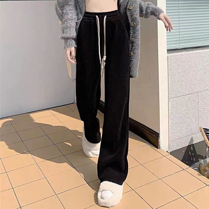 Kord-Hose mit weitem Bein und Bindegürtel