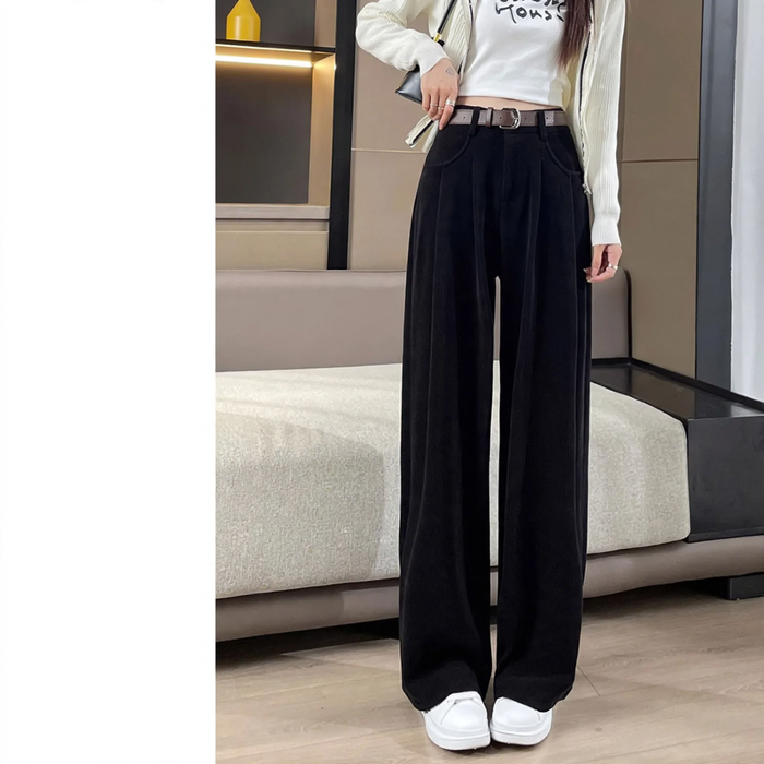Kord-Hose mit weitem Bein, High-Waist, gefüttert
