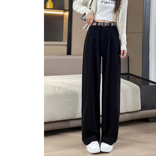 Kord-Hose mit weitem Bein, High-Waist, gefüttert