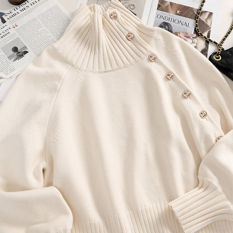 Damen-Strickjacke mit Rollkragen und Puffärmeln