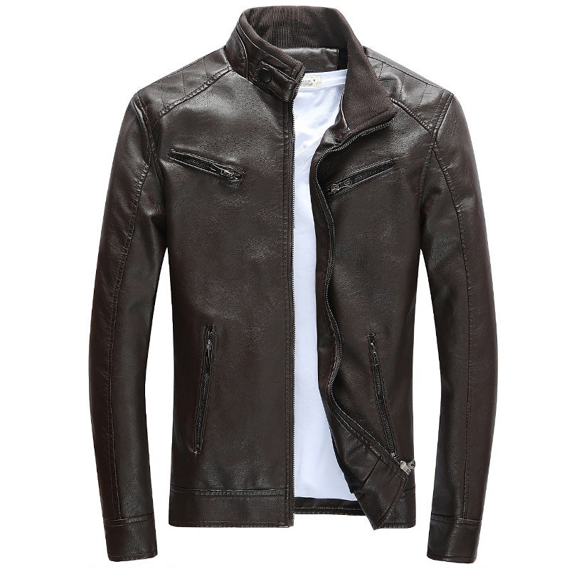 Herren Lederimitat-Bikerjacke mit Stehkragen, Reißverschlusstaschen und schlanker Passform Nord Taschen