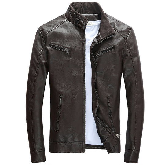Herren Lederimitat-Bikerjacke mit Stehkragen, Reißverschlusstaschen und schlanker Passform Nord Taschen