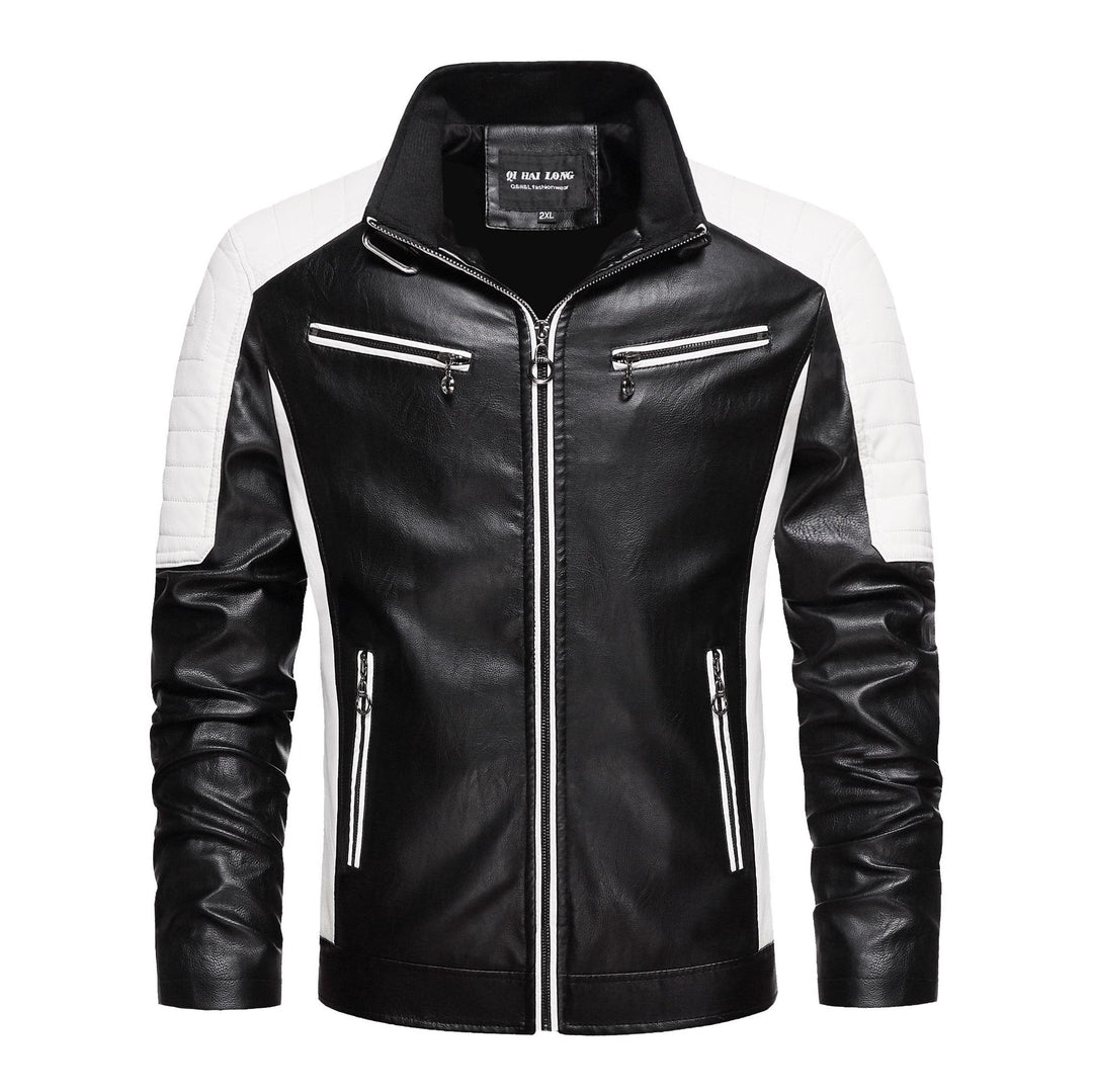 Herren Kunstleder-Bikerjacke im Retro-Racer-Stil mit gesteppter Schulterpanele und Kontrastbesatz Nord Taschen