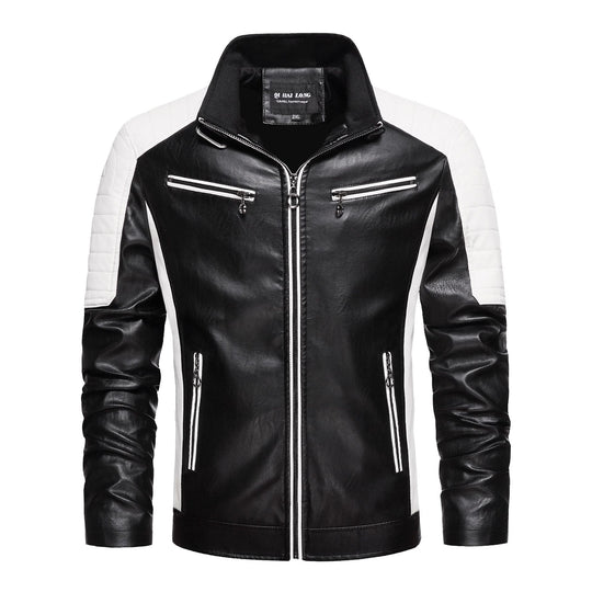 Herren Kunstleder-Bikerjacke im Retro-Racer-Stil mit gesteppter Schulterpanele und Kontrastbesatz Nord Taschen