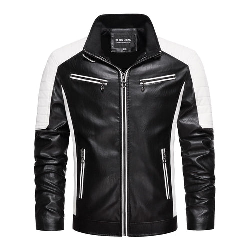 Herren Kunstleder-Bikerjacke im Retro-Racer-Stil mit gesteppter Schulterpanele und Kontrastbesatz Nord Taschen