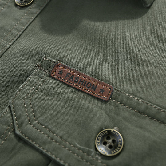 Herren Langarm-Canvas-Hemd im Utility‑Stil mit Brusttaschen und Stehkragen Nord Taschen