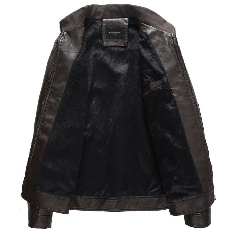 Herren Lederimitat-Bikerjacke mit Stehkragen, Reißverschlusstaschen und schlanker Passform Nord Taschen
