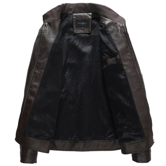 Herren Lederimitat-Bikerjacke mit Stehkragen, Reißverschlusstaschen und schlanker Passform Nord Taschen