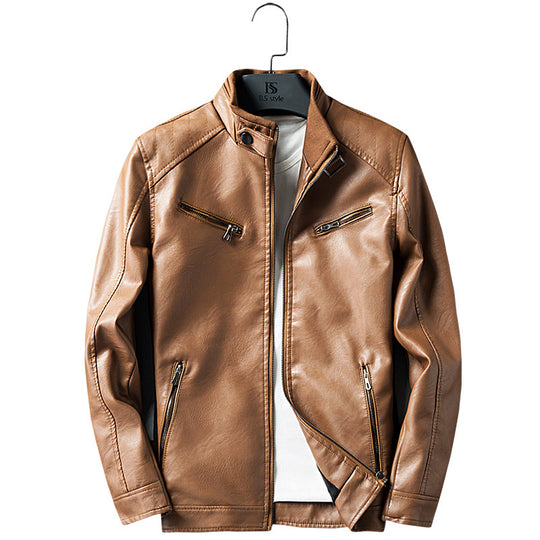Herren Lederimitat-Bikerjacke mit Stehkragen, Reißverschlusstaschen und schlanker Passform Nord Taschen