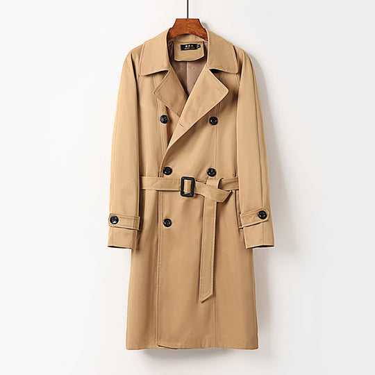 Herren Wasserabweisender Doppelreihiger Trenchcoat mit breitem Revers und knieumspielender Länge Nord Taschen