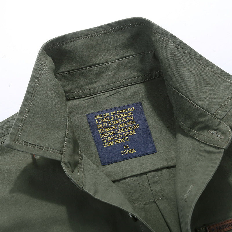 Herren Langarm-Canvas-Hemd im Utility‑Stil mit Brusttaschen und Stehkragen Nord Taschen