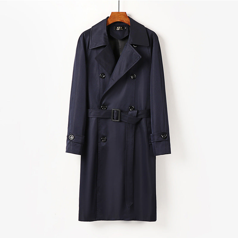 Herren Wasserabweisender Doppelreihiger Trenchcoat mit breitem Revers und knieumspielender Länge Nord Taschen