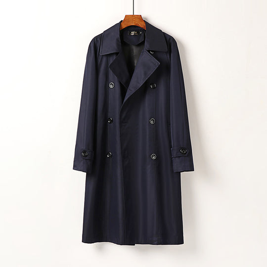 Herren Wasserabweisender Doppelreihiger Trenchcoat mit breitem Revers und knieumspielender Länge Nord Taschen