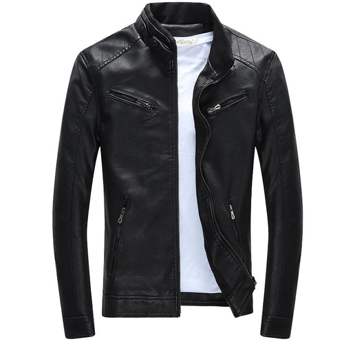Herren Lederimitat-Bikerjacke mit Stehkragen, Reißverschlusstaschen und schlanker Passform Nord Taschen