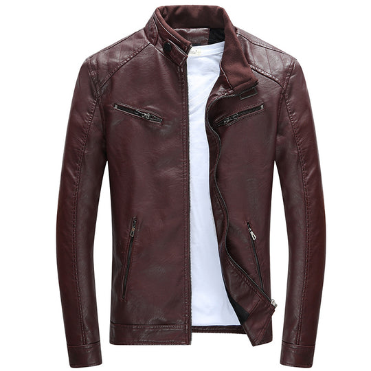 Herren Lederimitat-Bikerjacke mit Stehkragen, Reißverschlusstaschen und schlanker Passform Nord Taschen