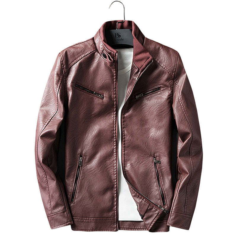 Herren Lederimitat-Bikerjacke mit Stehkragen, Reißverschlusstaschen und schlanker Passform Nord Taschen