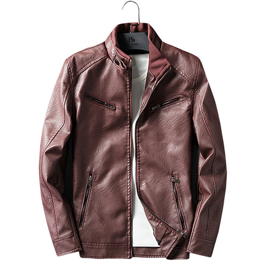 Herren Lederimitat-Bikerjacke mit Stehkragen, Reißverschlusstaschen und schlanker Passform Nord Taschen