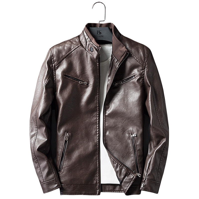 Herren Lederimitat-Bikerjacke mit Stehkragen, Reißverschlusstaschen und schlanker Passform Nord Taschen