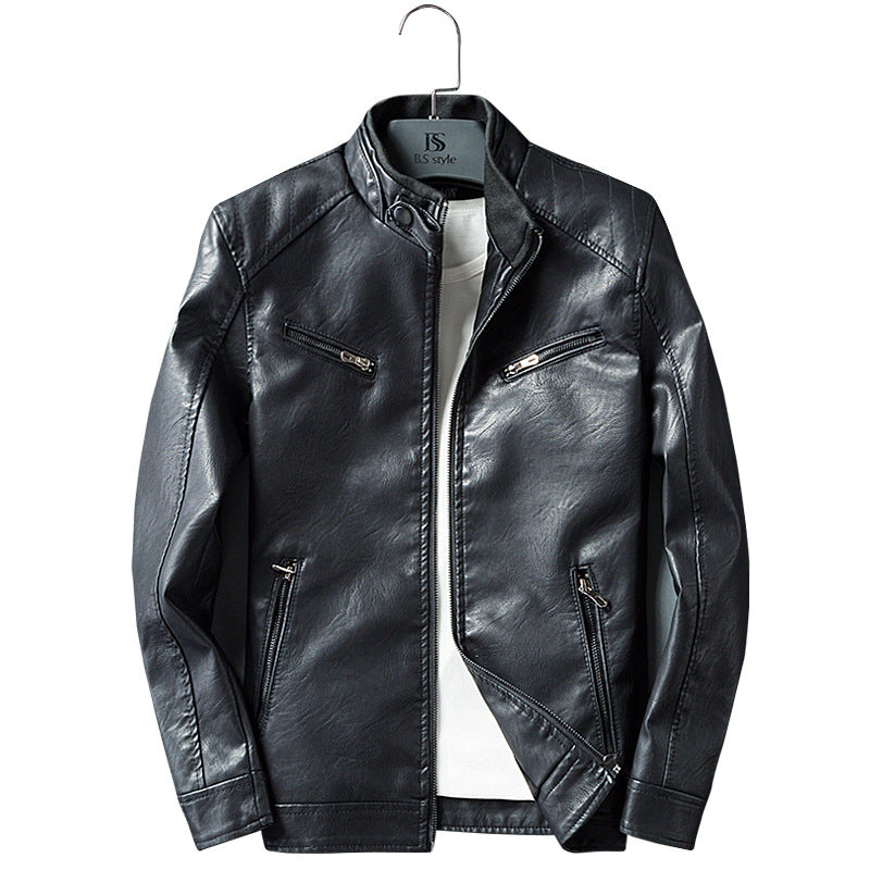 Herren Lederimitat-Bikerjacke mit Stehkragen, Reißverschlusstaschen und schlanker Passform Nord Taschen