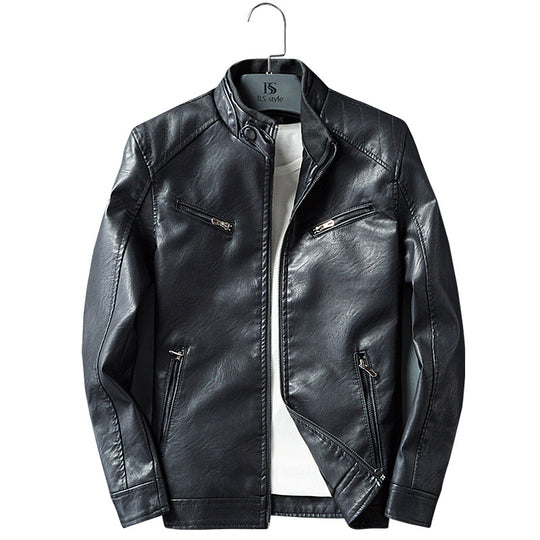 Herren Lederimitat-Bikerjacke mit Stehkragen, Reißverschlusstaschen und schlanker Passform Nord Taschen