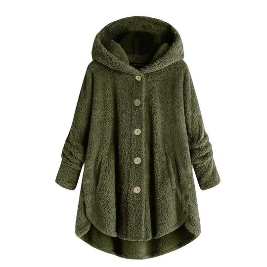 Damen-Plüschjacke mit Knopfleiste, asymmetrisch