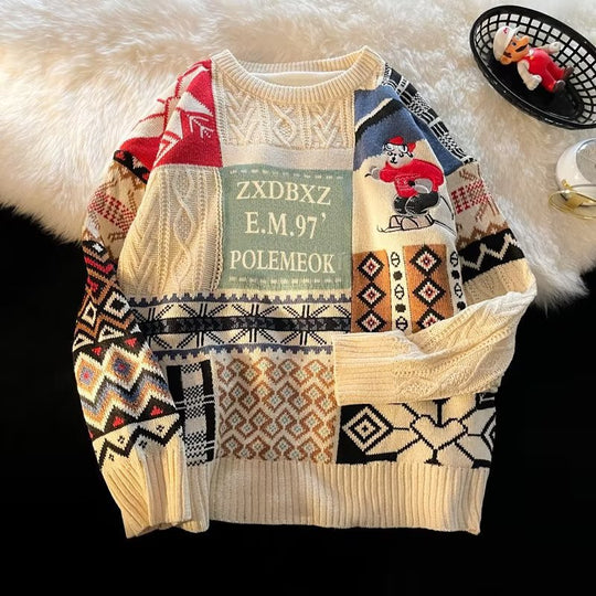 Nordischer Retro-Strickpullover, gefüttert, für Damen und Herren