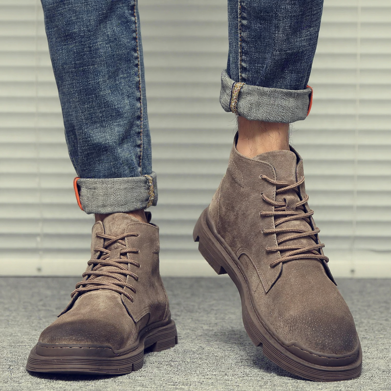 Herren-Stiefel, Echtleder, Vintage-Stil, stoßdämpfend
