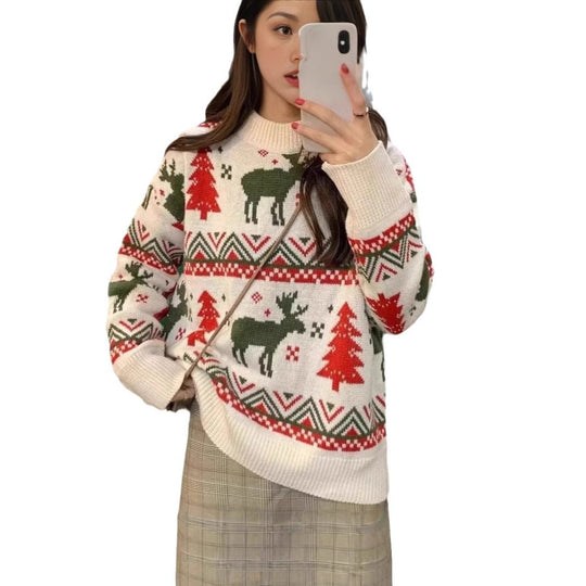 Damen-Weihnachtspullover mit Rentier-Motiv