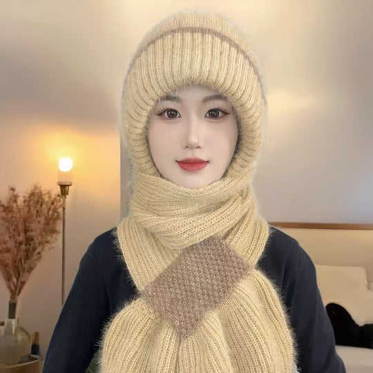 Strickmützen- und Schal-Set, gefüttert, Winter