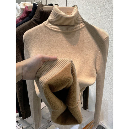 Damen-Rollkragenpullover, gefüttert, Strick