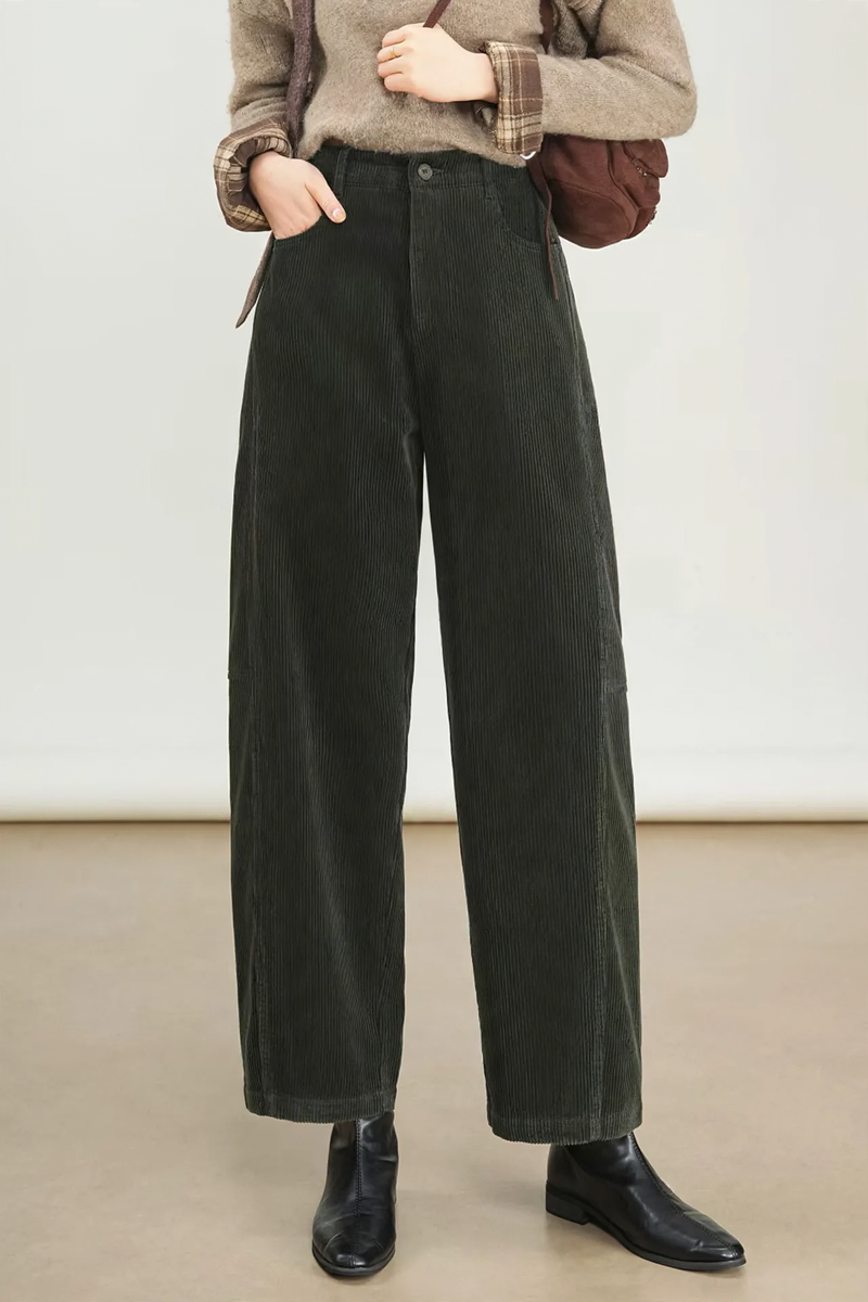 Damen-Cordhose mit hohem Bund, gerade geschnitten