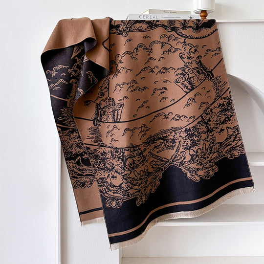 Jacquard-Schal mit Landschaftsmotiv, Kunstkaschmir, 180x65 cm
