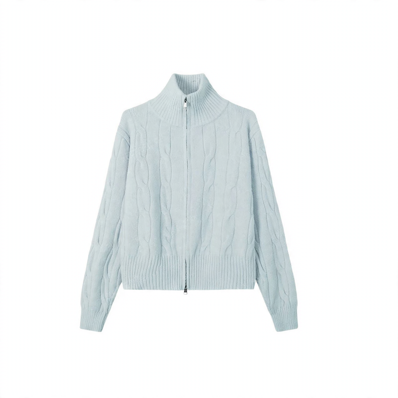 Damen-Strickjacke mit Reißverschluss und Zopfmuster