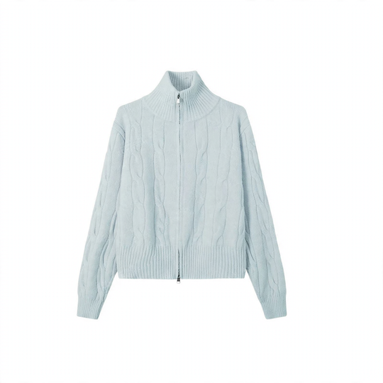 Damen-Strickjacke mit Reißverschluss und Zopfmuster