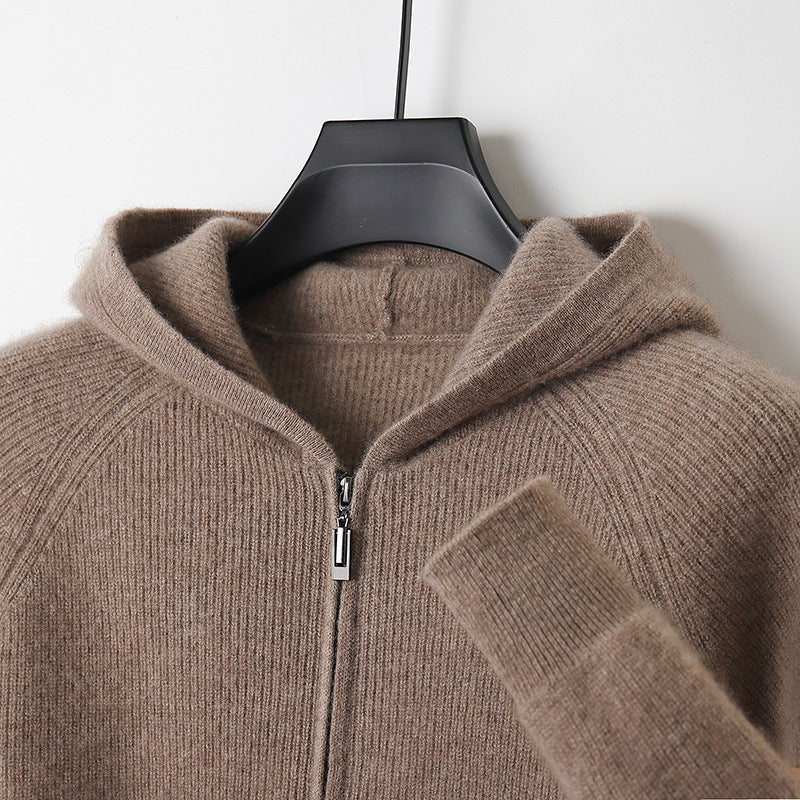 Herren-Strickjacke mit Kapuze, 100% Wolle