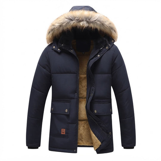 Herren isolierte Winter-Parka mit dickem Teddy-Futter, abnehmbarem Kunstfellkragen und multifunktionalen Taschen Nord Taschen