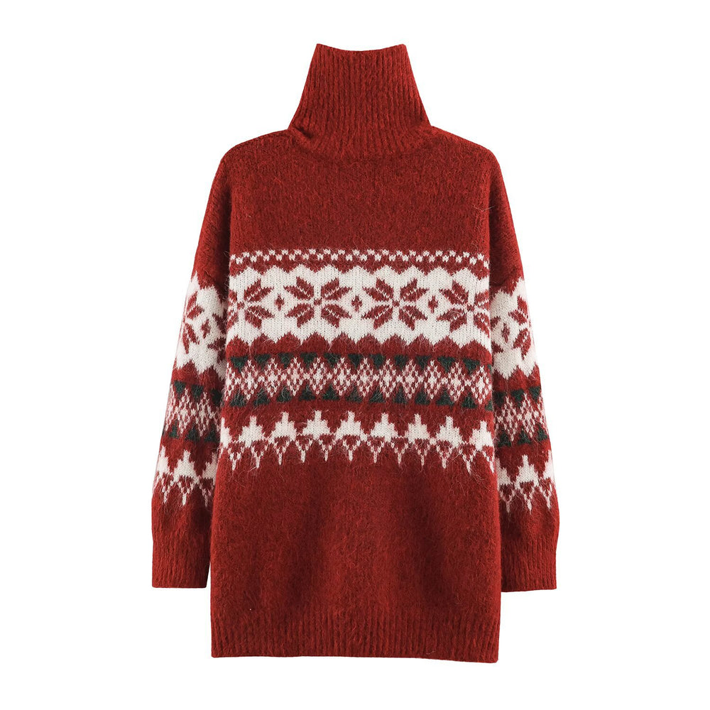 Weihnachtlicher Strickpullover mit Stehkragen und Reißverschluss