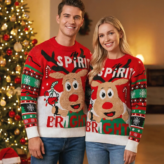 Weihnachts-Strickpullover mit Tiermotiven
