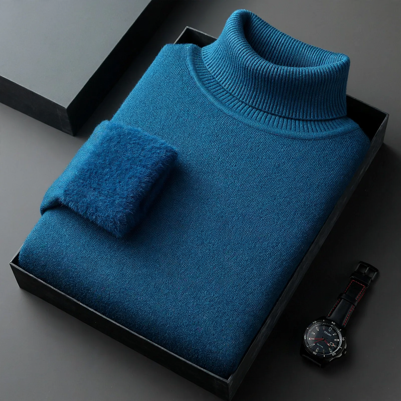 Herren-Strickpullover mit Rollkragen und Wollanteil