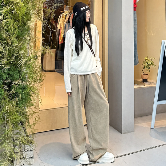 Damen-Cordhose, weit geschnitten, hohe Taille, gefüttert