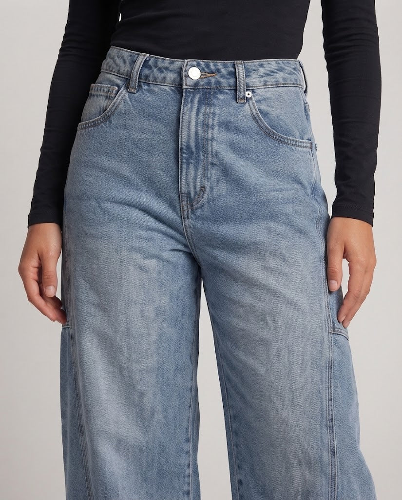 Damen Extraweite Baumwoll Palazzohose mit bodenlangem Saum und tiefem Schritt Nord Taschen