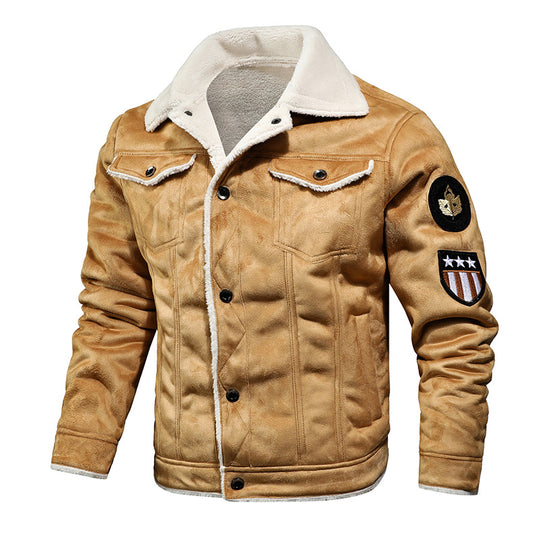Herren Lederimitat-Fliegerjacke mit Teddyfutter und Vintage-Waschung Nord Taschen