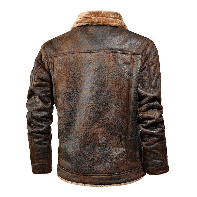 Herren Lederimitat-Fliegerjacke mit Teddyfutter und Vintage-Waschung Nord Taschen