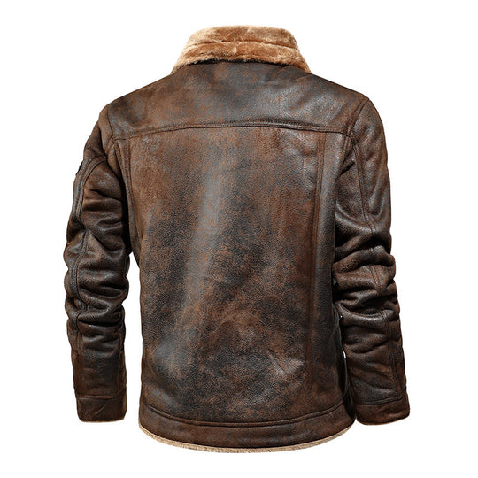 Herren Lederimitat-Fliegerjacke mit Teddyfutter und Vintage-Waschung Nord Taschen
