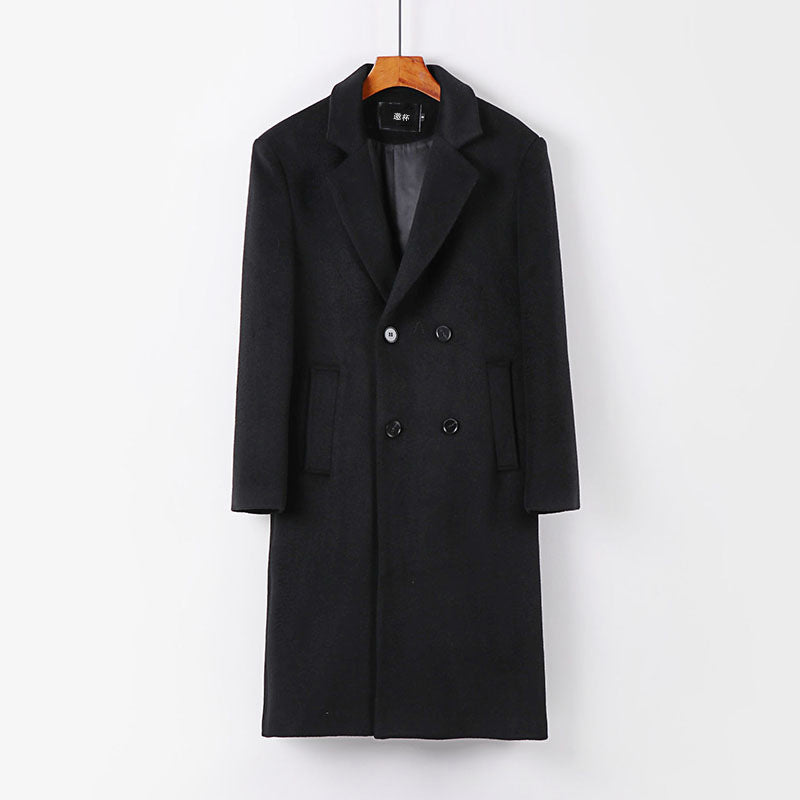 Herren Eleganter Wollmix-Longcoat mit Doppelreihe und fallendem Revers Nord Taschen
