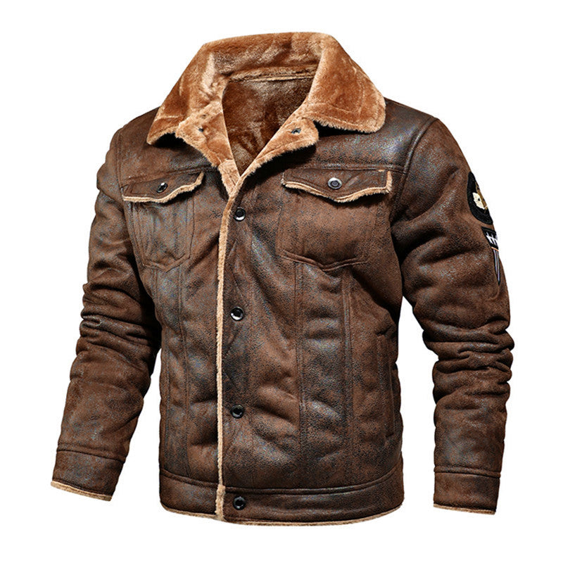 Herren Lederimitat-Fliegerjacke mit Teddyfutter und Vintage-Waschung Nord Taschen