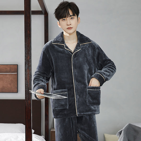 Paar-Pyjama-Set aus Korallenfleece, gefüttert, mit Reißverschluss