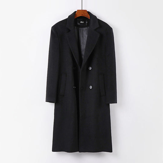 Herren Eleganter Wollmix-Longcoat mit Doppelreihe und fallendem Revers Nord Taschen